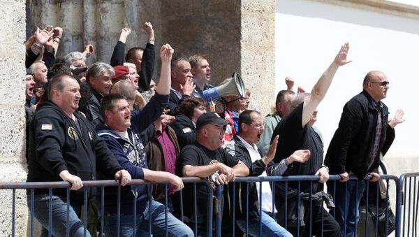 Hrvatski veterani protestuju na Markovom trgu u Zagrebu - Sputnik Srbija