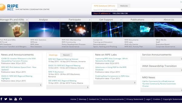 Скриншот сајта www.ripe.net - Sputnik Србија