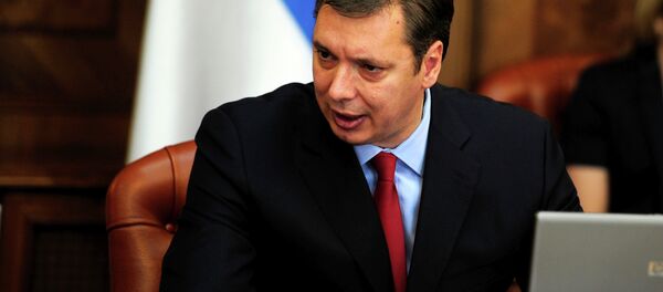 Александар Вучић на конференцији у Влади после инцидента у Сребреници Александар Вучић на конференцији у Влади после инцидента у Сребреници - Sputnik Србија