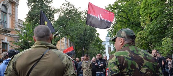 Pripadnici Desnog sektora i njihove pristalice ispred Predsedničke palate u Kijevu - Sputnik Srbija