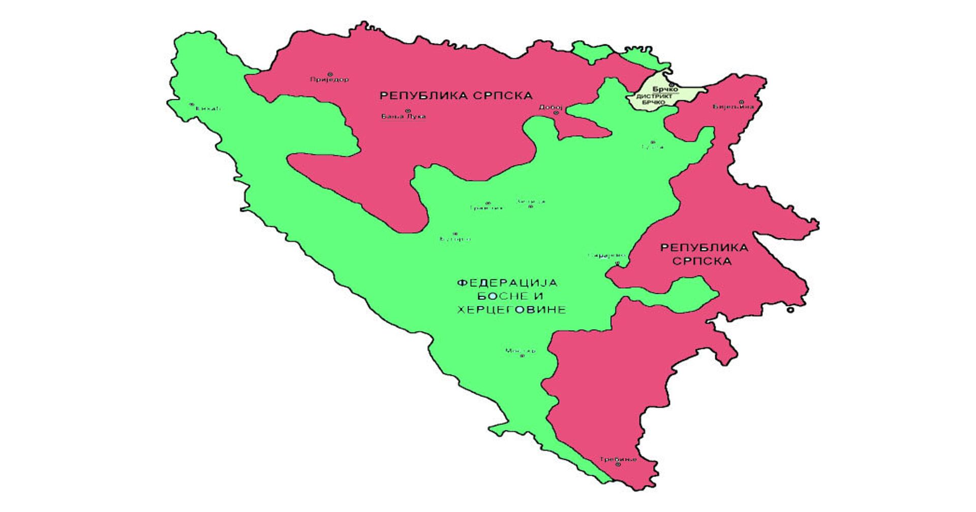 Republika Srpska (crveno) i Brčko distrikt (zeleno) - Sputnik Srbija, 1920, 03.04.2024