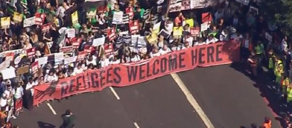 Podrška izbeglicama u Londonu, protest Podrška izbeglicama u Londonu, protest - Sputnik Srbija