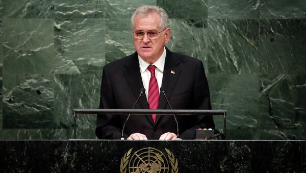 Predsednik Srbije Tomilsav Nikolić za govornicom u UN - Sputnik Srbija