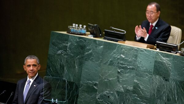Generalni sekretar Ujedinjenih nacija Ban Ki-Mun i predsednik SAD Barak Obama - Sputnik Srbija
