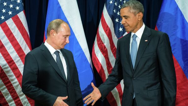 Председник Руске Федерације Владимир Путин и амерички председник Барак Обама на 70. Генералној скупштини УН - Sputnik Србија