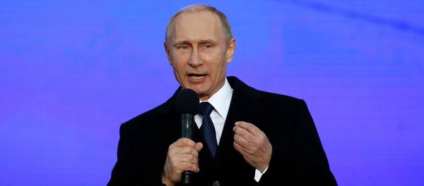 Руски председник Владимир Путин на митингу у Москви - Sputnik Србија