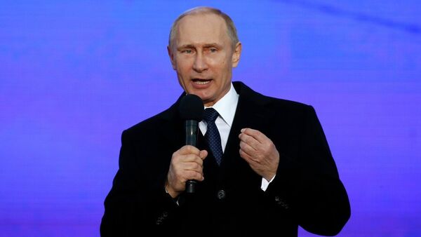 Руски председник Владимир Путин на митингу у Москви - Sputnik Србија