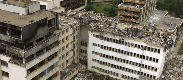 An aerial view taken 15 June 1999 of the Pristina central post office which was destoyed by NATO bombing. An aerial view taken 15 June 1999 of the Pristina central post office which was destoyed by NATO bombing. - Sputnik Srbija